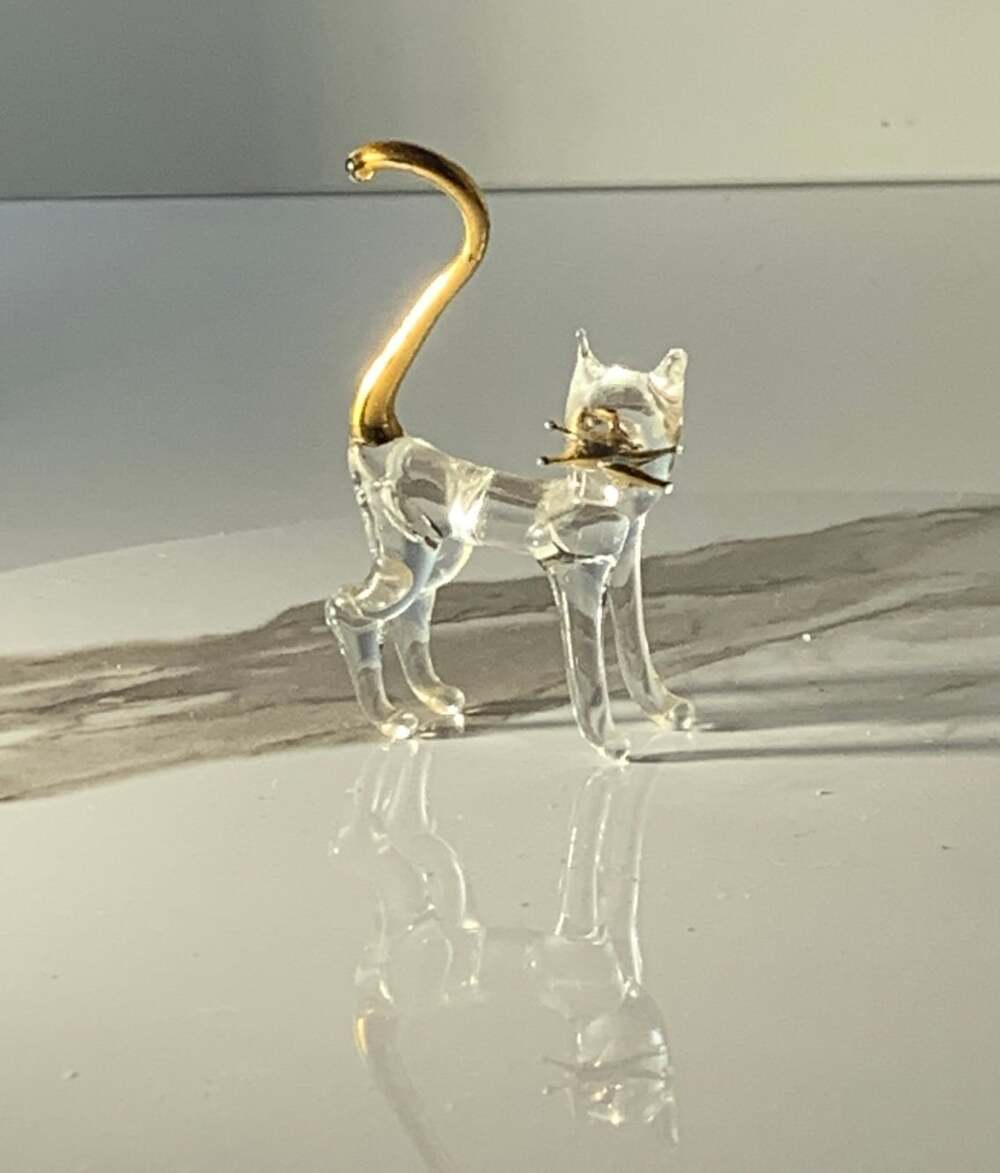 Glass and gold cat figurine tiny